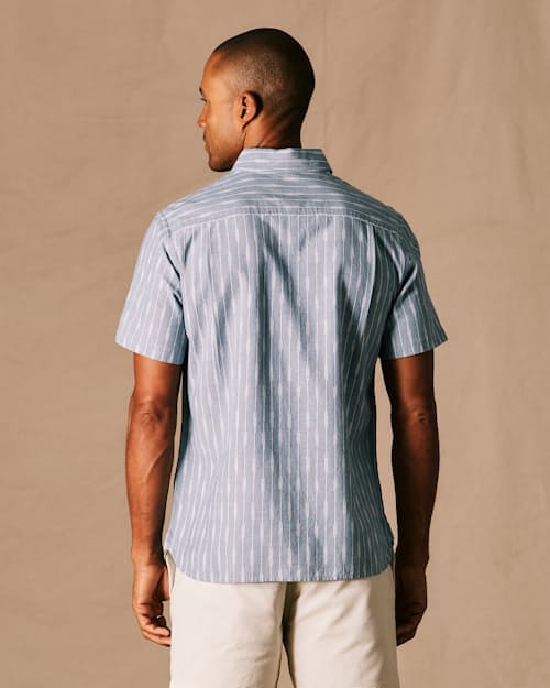 on model image of Classic Chambray Short Sleeve Shirt