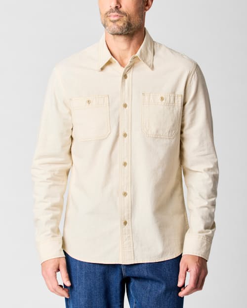 on model image of Chambray Utility Shirt