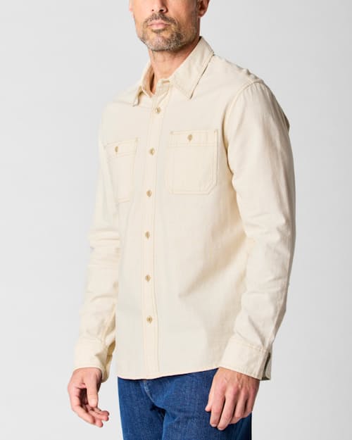 on model image of Chambray Utility Shirt