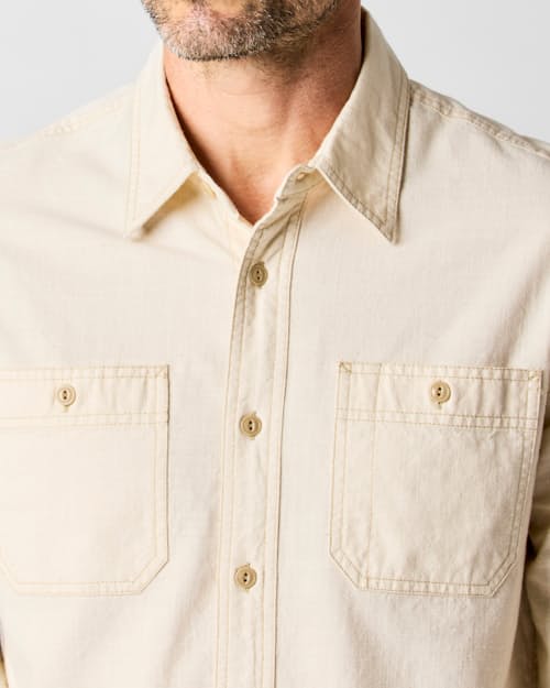 on model image of Chambray Utility Shirt
