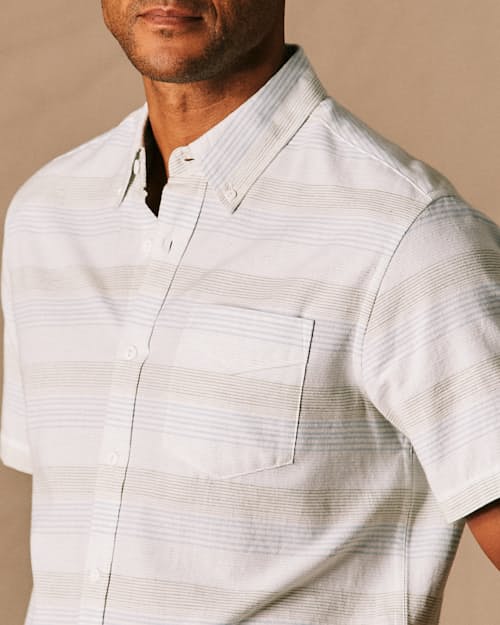 on model image of Classic Stripe Short Sleeve Shirt
