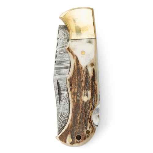 laydown image of Damascus Pocket Knife