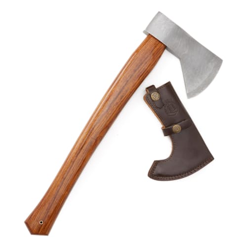 laydown image of Damascus Backwoods Camp Axe
