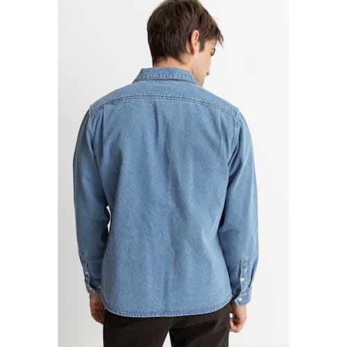 on model image of Denim Long Sleeve Shirt