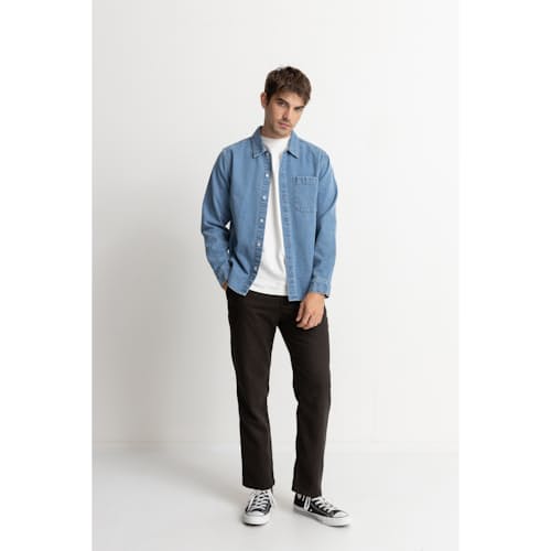 on model image of Denim Long Sleeve Shirt