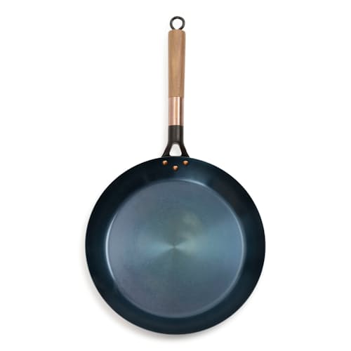 laydown image of Blue Carbon Steel Skillet
