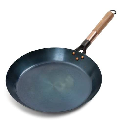 laydown image of Blue Carbon Steel Skillet