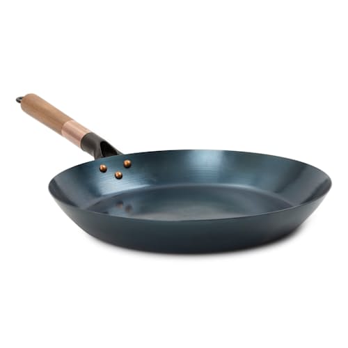 laydown image of Blue Carbon Steel Skillet