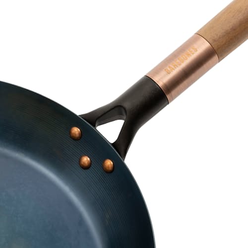 laydown image of Blue Carbon Steel Skillet