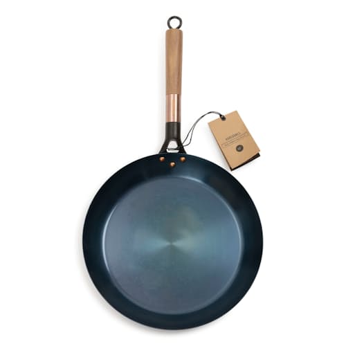 laydown image of Blue Carbon Steel Skillet