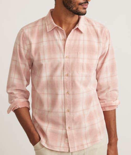 on model image of Lightweight Plaid Cord Shirt
