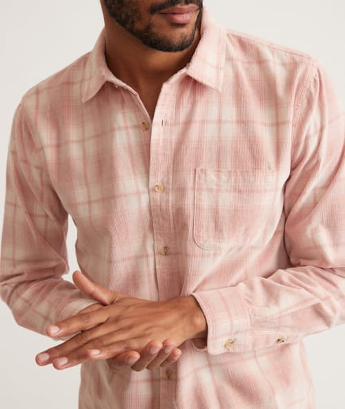 on model image of Lightweight Plaid Cord Shirt