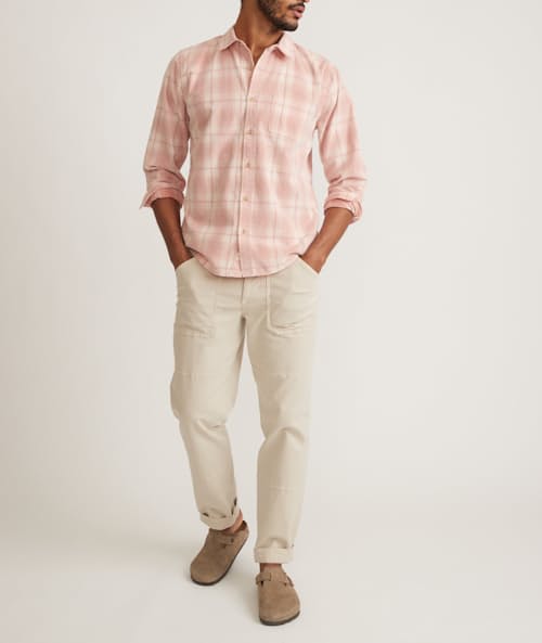 on model image of Lightweight Plaid Cord Shirt