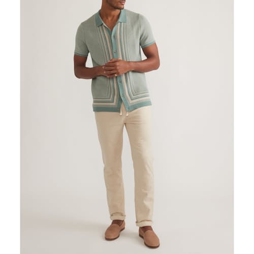 on model image of Stripe Sweater Button Down
