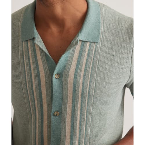on model image of Stripe Sweater Button Down