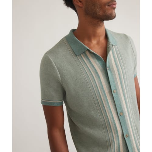 on model image of Stripe Sweater Button Down