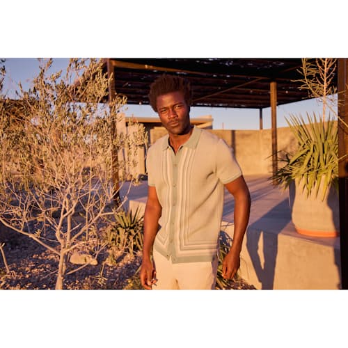 lifestyle image of Stripe Sweater Button Down