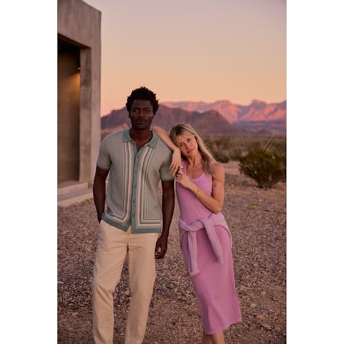 lifestyle image of Stripe Sweater Button Down