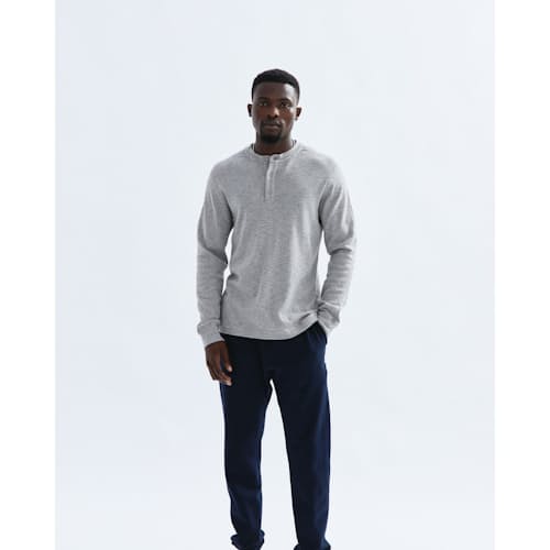 on model image of Slub Long Sleeve Henley