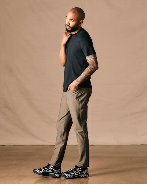 on model image of 72-Hour Merino 5-Pocket Pant - HB Athletic Tapered