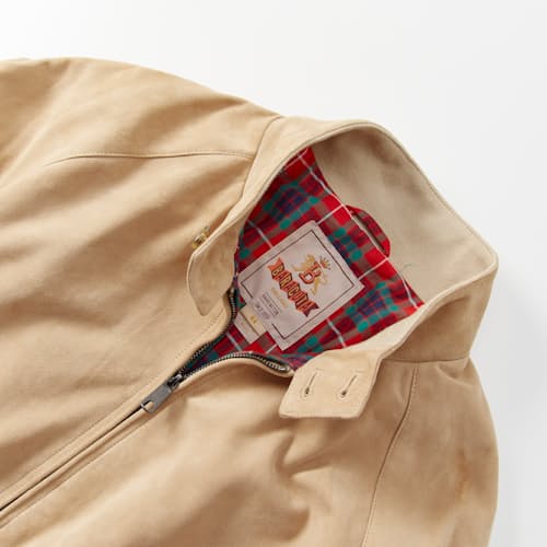 laydown detail image of G9 Harrington Suede Jacket