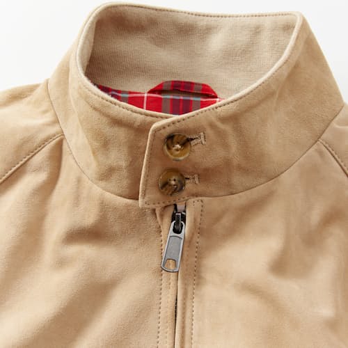 laydown detail image of G9 Harrington Suede Jacket