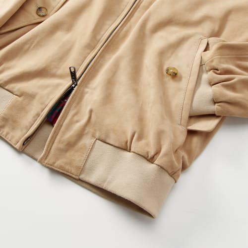 laydown detail image of G9 Harrington Suede Jacket