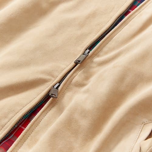 laydown detail image of G9 Harrington Suede Jacket
