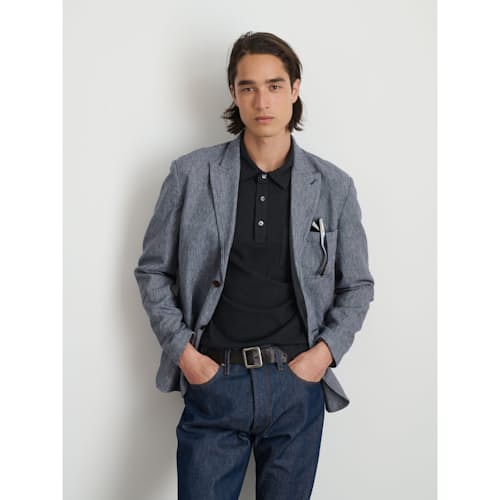on model image of Mercer Cotton Linen Blazer