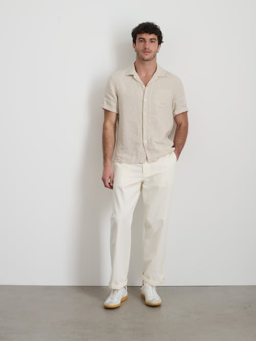 on model image of Short Sleeve Linen Camp Shirt