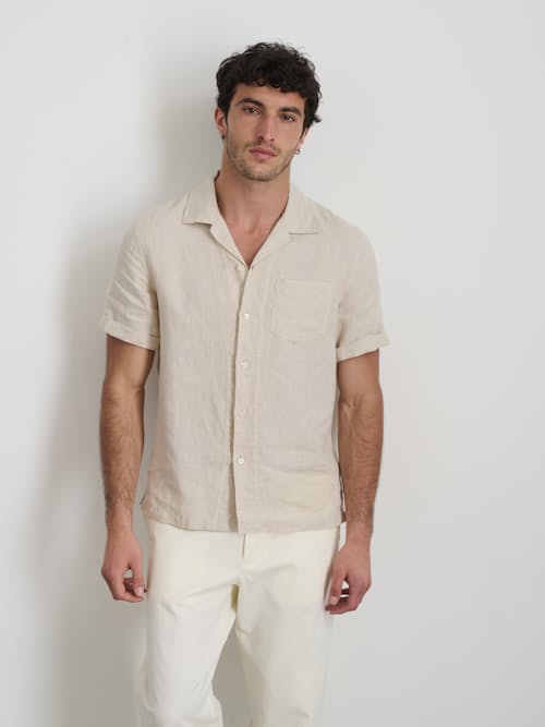 on model image of Short Sleeve Linen Camp Shirt