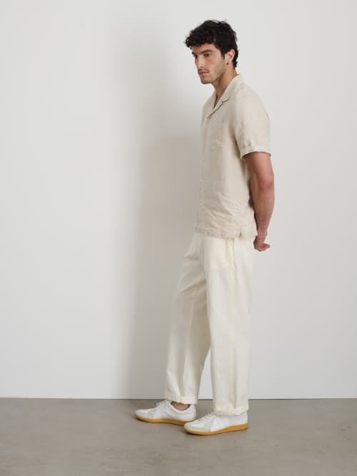 on model image of Short Sleeve Linen Camp Shirt