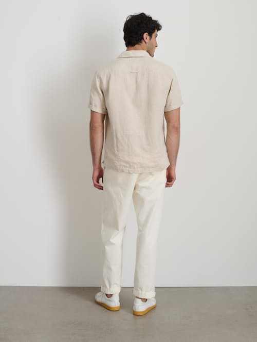 on model image of Short Sleeve Linen Camp Shirt