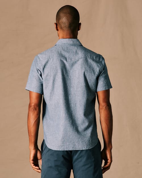on model image of Western Chambray Short Sleeve Shirt