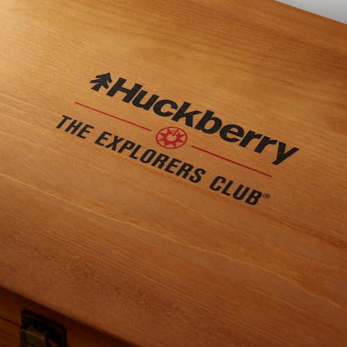laydown image of Huckberry x The Explorers Club Decanter + Whiskey Glasses