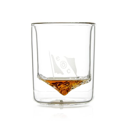 laydown image of Huckberry x The Explorers Club Decanter + Whiskey Glasses
