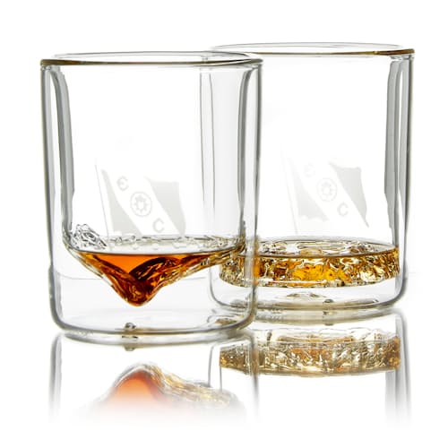 laydown image of Huckberry x The Explorers Club Decanter + Whiskey Glasses