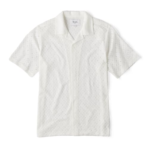 laydown image of Open Weave Linen Blend Short Sleeve Shirt