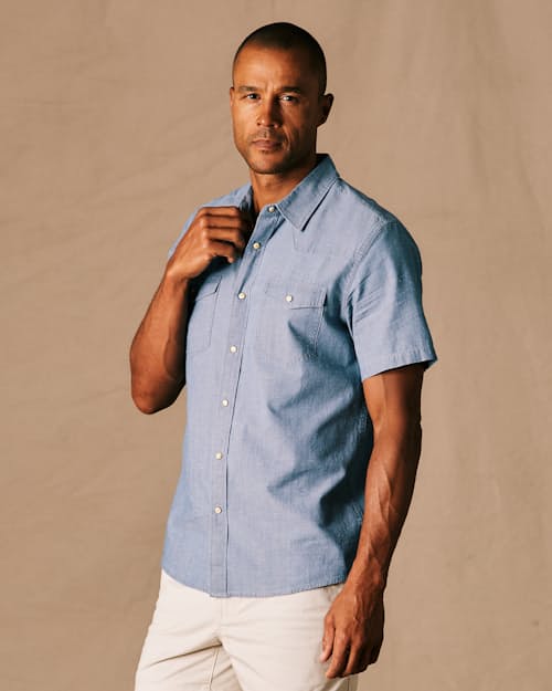 on model image of Slub Chambray Western Shirt