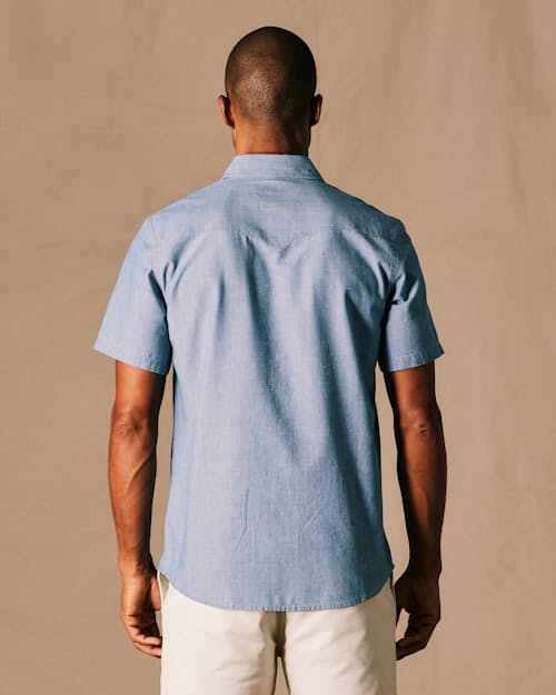 on model image of Slub Chambray Western Shirt