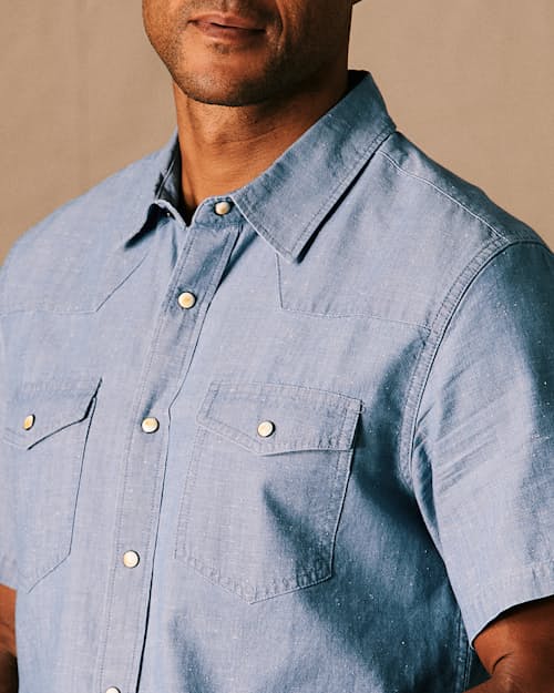 on model image of Slub Chambray Western Shirt