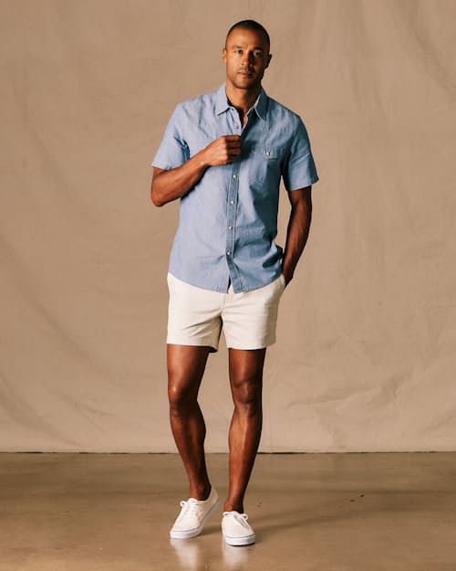 on model image of Slub Chambray Western Shirt