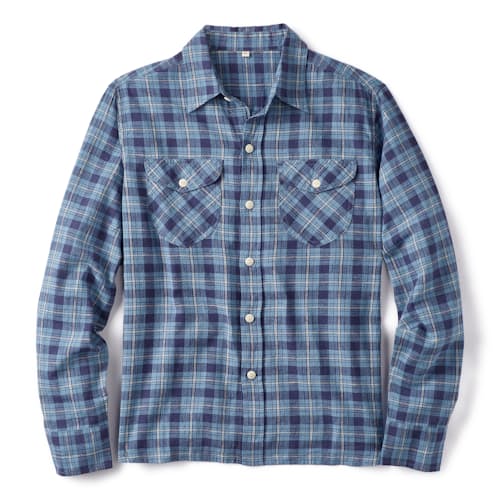laydown image of Hometeam Plaid Linen Blend Workshirt