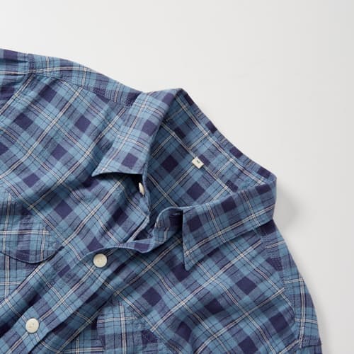 laydown image of Hometeam Plaid Linen Blend Workshirt