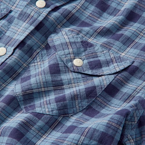 laydown image of Hometeam Plaid Linen Blend Workshirt