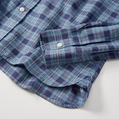 laydown image of Hometeam Plaid Linen Blend Workshirt