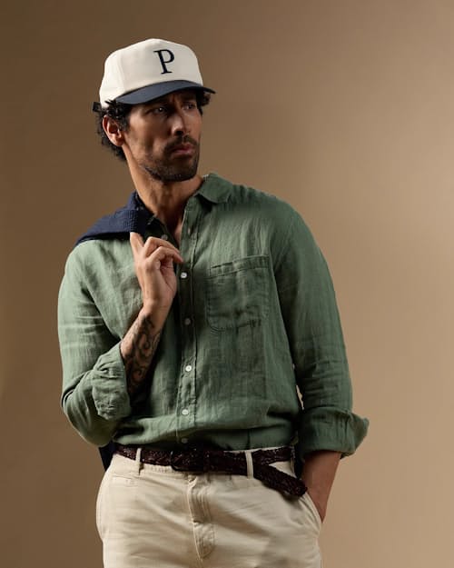 on model image of Classic Linen Summer Shirt