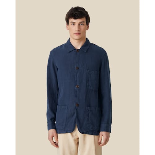 on model image of Labura Linen Chore Coat