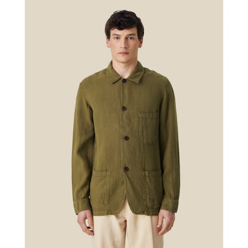 on model image of Labura Linen Chore Coat
