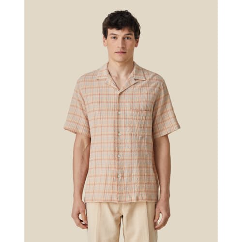 on model image of Plaid Camp Collar Shirt